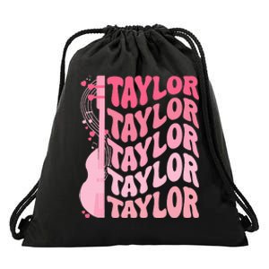 Girl Retro Taylor First Name Personalized Groovy 80S Drawstring Bag