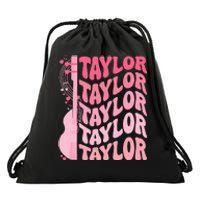 Girl Retro Taylor First Name Personalized Groovy 80S Drawstring Bag