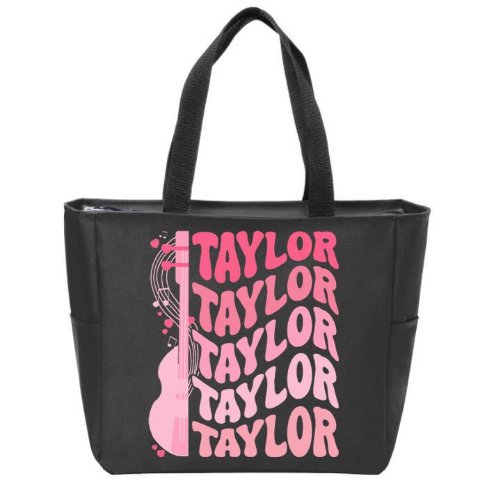 Girl Retro Taylor First Name Personalized Groovy 80S Zip Tote Bag