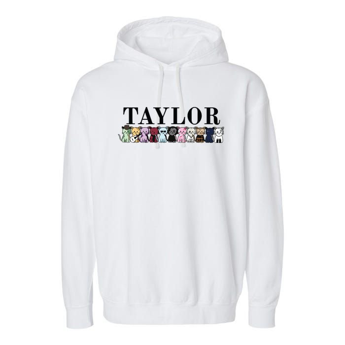 Girl Retro Taylor First Name Cat Kittens Personalized Groovy Garment-Dyed Fleece Hoodie