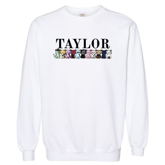 Girl Retro Taylor First Name Cat Kittens Personalized Groovy Garment-Dyed Sweatshirt