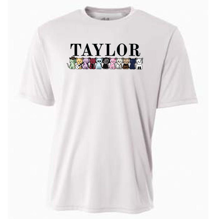 Girl Retro Taylor First Name Cat Kittens Personalized Groovy Cooling Performance Crew T-Shirt