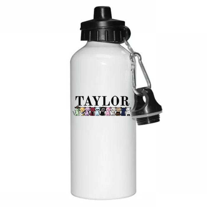 Girl Retro Taylor First Name Cat Kittens Personalized Groovy Aluminum Water Bottle