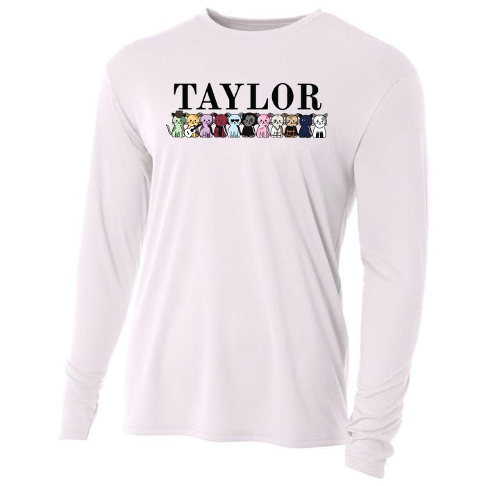 Girl Retro Taylor First Name Cat Kittens Personalized Groovy Cooling Performance Long Sleeve Crew