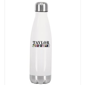 Girl Retro Taylor First Name Cat Kittens Personalized Groovy Stainless Steel Insulated Water Bottle