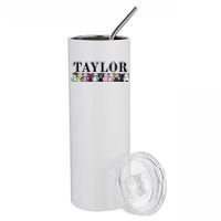 Girl Retro Taylor First Name Cat Kittens Personalized Groovy Stainless Steel Tumbler