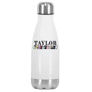 Girl Retro Taylor First Name Cat Kittens Personalized Groovy Stainless Steel Insulated Water Bottle