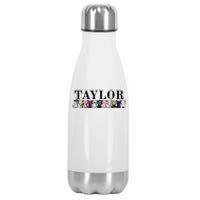 Girl Retro Taylor First Name Cat Kittens Personalized Groovy Stainless Steel Insulated Water Bottle