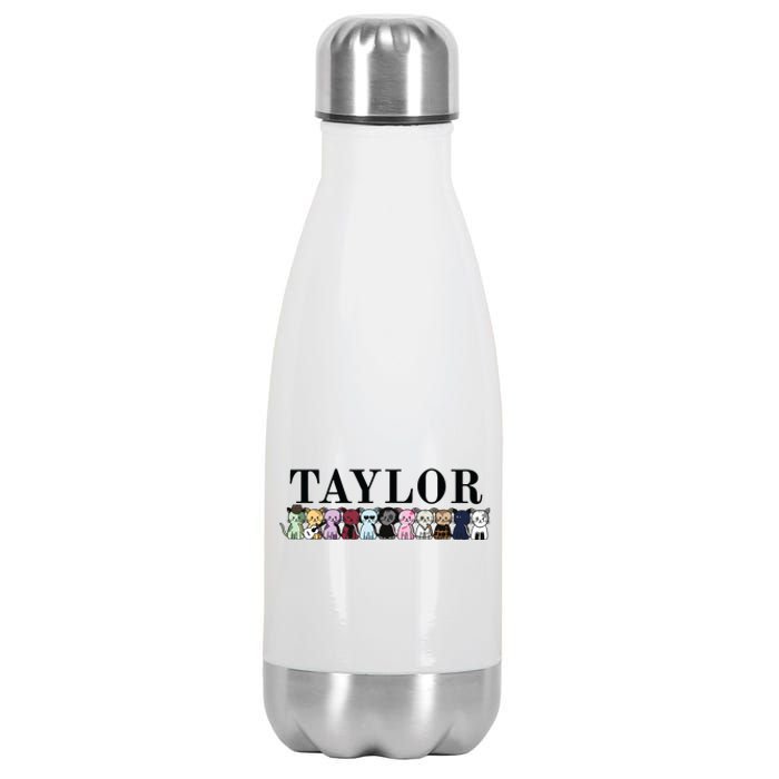 Girl Retro Taylor First Name Cat Kittens Personalized Groovy Stainless Steel Insulated Water Bottle