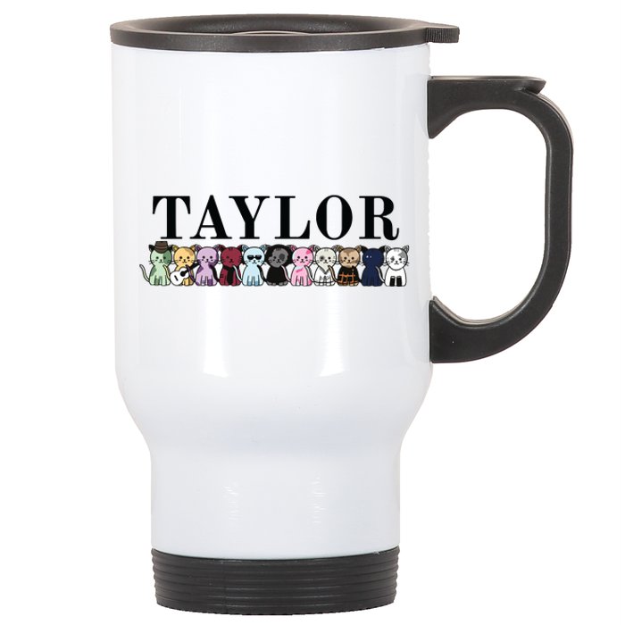 Girl Retro Taylor First Name Cat Kittens Personalized Groovy Stainless Steel Travel Mug