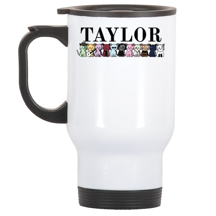 Girl Retro Taylor First Name Cat Kittens Personalized Groovy Stainless Steel Travel Mug