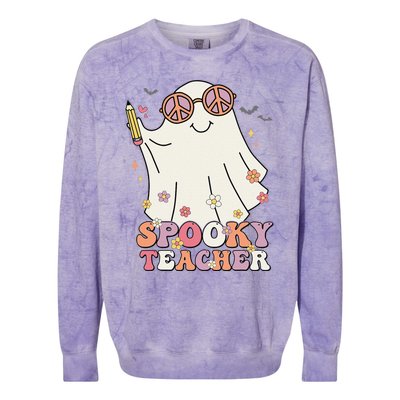 Groovy Retro Trick Or Treat Spooky Ghost Halloween Teacher Colorblast Crewneck Sweatshirt