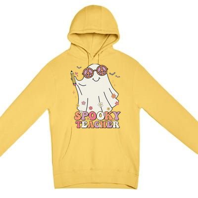 Groovy Retro Trick Or Treat Spooky Ghost Halloween Teacher Premium Pullover Hoodie