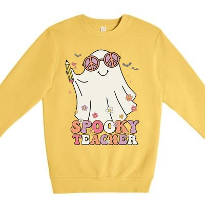 Groovy Retro Trick Or Treat Spooky Ghost Halloween Teacher Premium Crewneck Sweatshirt