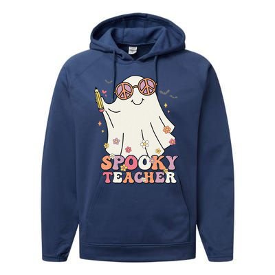 Groovy Retro Trick Or Treat Spooky Ghost Halloween Teacher Performance Fleece Hoodie