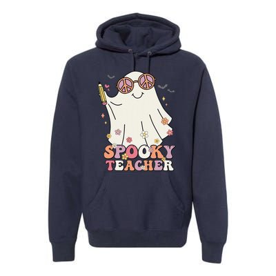 Groovy Retro Trick Or Treat Spooky Ghost Halloween Teacher Premium Hoodie