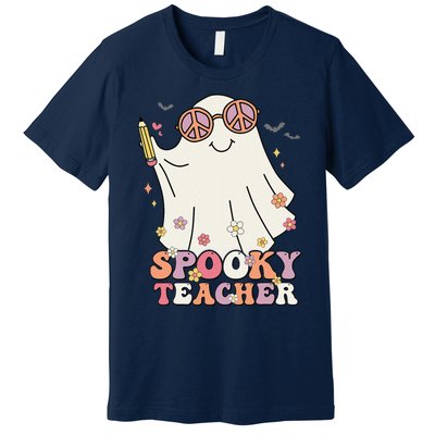 Groovy Retro Trick Or Treat Spooky Ghost Halloween Teacher Premium T-Shirt