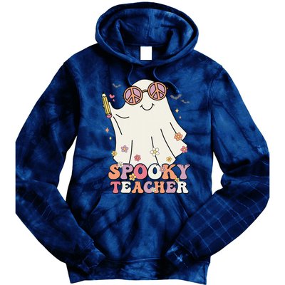 Groovy Retro Trick Or Treat Spooky Ghost Halloween Teacher Tie Dye Hoodie