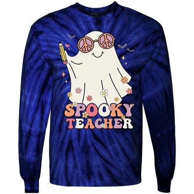 Groovy Retro Trick Or Treat Spooky Ghost Halloween Teacher Tie-Dye Long Sleeve Shirt