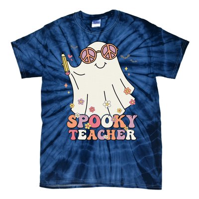 Groovy Retro Trick Or Treat Spooky Ghost Halloween Teacher Tie-Dye T-Shirt