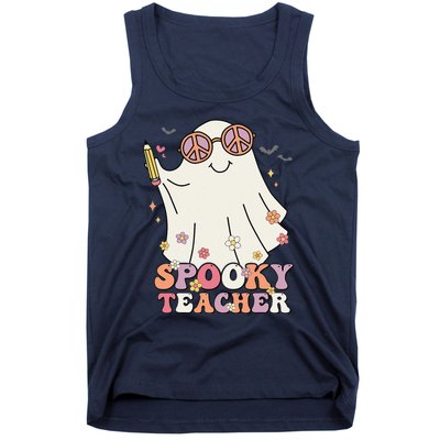 Groovy Retro Trick Or Treat Spooky Ghost Halloween Teacher Tank Top