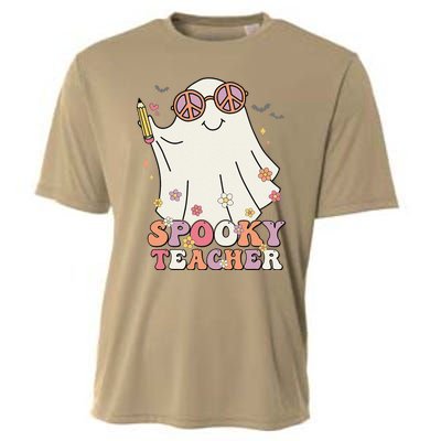 Groovy Retro Trick Or Treat Spooky Ghost Halloween Teacher Cooling Performance Crew T-Shirt