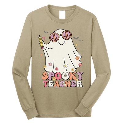 Groovy Retro Trick Or Treat Spooky Ghost Halloween Teacher Long Sleeve Shirt