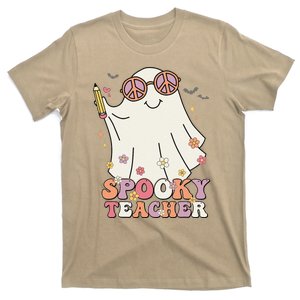 Groovy Retro Trick Or Treat Spooky Ghost Halloween Teacher T-Shirt