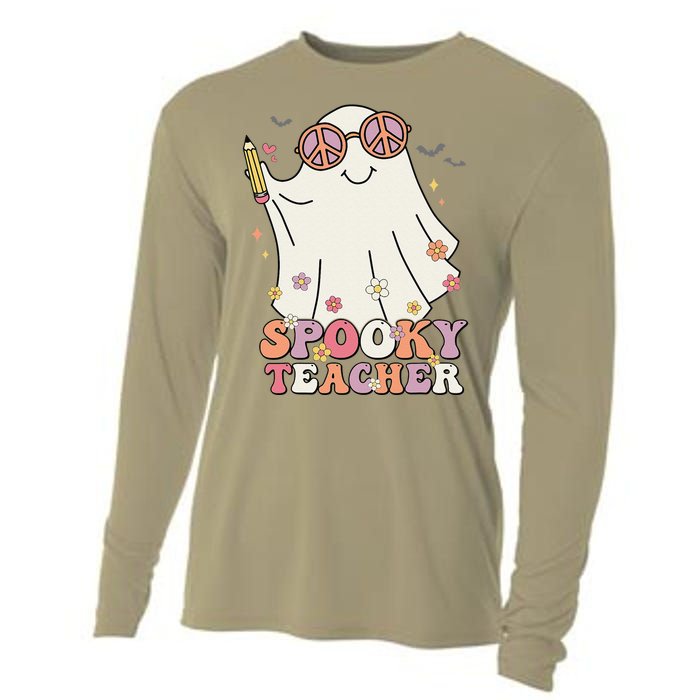 Groovy Retro Trick Or Treat Spooky Ghost Halloween Teacher Cooling Performance Long Sleeve Crew