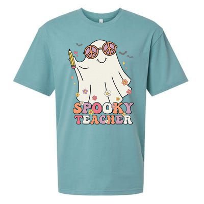 Groovy Retro Trick Or Treat Spooky Ghost Halloween Teacher Sueded Cloud Jersey T-Shirt