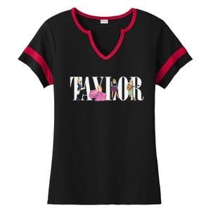 Girl Retro Taylor First Name Personalized Groovy 80s Ladies Halftime Notch Neck Tee