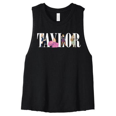 Girl Retro Taylor First Name Personalized Groovy 80s Women's Racerback Cropped Tank