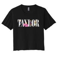 Girl Retro Taylor First Name Personalized Groovy 80s Women's Crop Top Tee