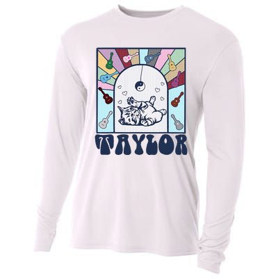 Girl Retro Taylor First Name Personalized Cooling Performance Long Sleeve Crew