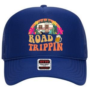 Girl Road Trippin Tripping Road Trip Retro Groovy Gift High Crown Mesh Back Trucker Hat