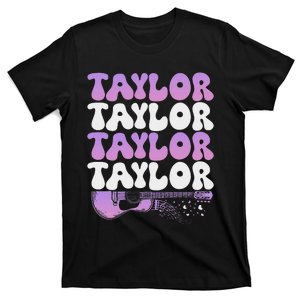 Girl Retro Taylor First Name Personalized Groovy 80S T-Shirt