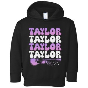 Girl Retro Taylor First Name Personalized Groovy 80S Toddler Hoodie