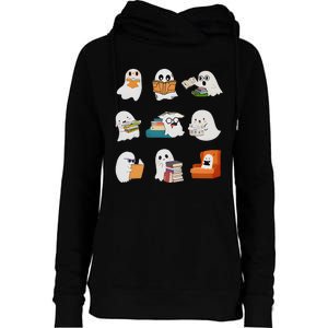 Ghost Reading Teacher Halloween Librarian Book Lover School Womens Funnel Neck Pullover Hood