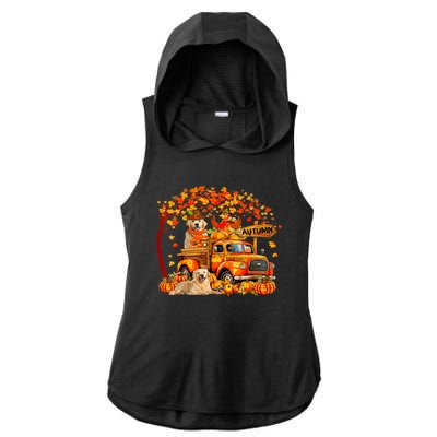 Golden Retriever Turkey On Pickup Truck Thanksgiving Ladies PosiCharge Tri-Blend Wicking Draft Hoodie Tank