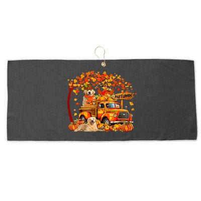 Golden Retriever Turkey On Pickup Truck Thanksgiving Large Microfiber Waffle Golf Towel