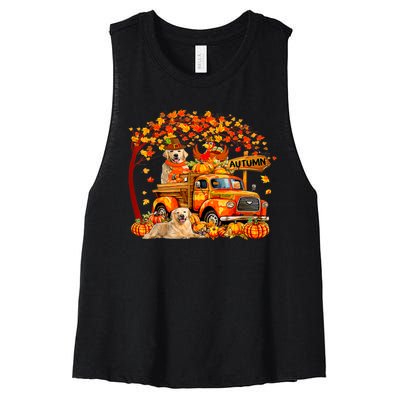 Golden Retriever Turkey On Pickup Truck Thanksgiving Women's Racerback Cropped Tank