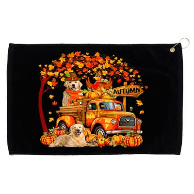 Golden Retriever Turkey On Pickup Truck Thanksgiving Grommeted Golf Towel