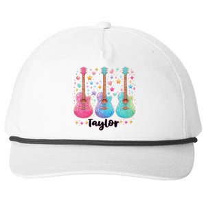 Girl Retro Taylor First Name Personalized Groovy 80S Pink Snapback Five-Panel Rope Hat