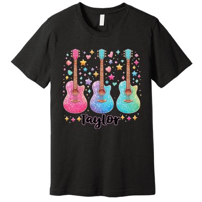 Girl Retro Taylor First Name Personalized Groovy 80S Pink Premium T-Shirt