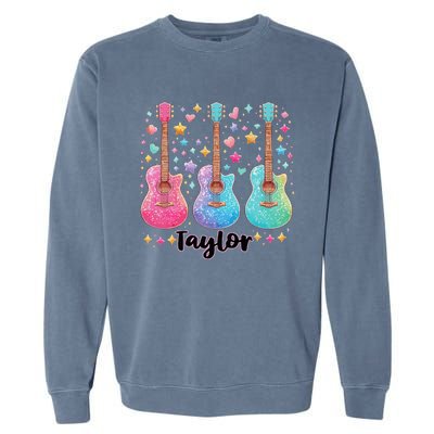 Girl Retro Taylor First Name Personalized Groovy 80S Pink Garment-Dyed Sweatshirt