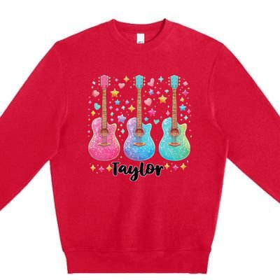 Girl Retro Taylor First Name Personalized Groovy 80S Pink Premium Crewneck Sweatshirt