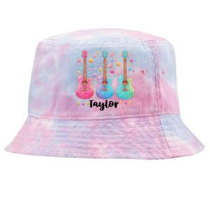 Girl Retro Taylor First Name Personalized Groovy 80S Pink Tie-Dyed Bucket Hat