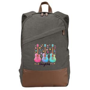 Girl Retro Taylor First Name Personalized Groovy 80S Pink Cotton Canvas Backpack