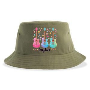 Girl Retro Taylor First Name Personalized Groovy 80S Pink Sustainable Bucket Hat