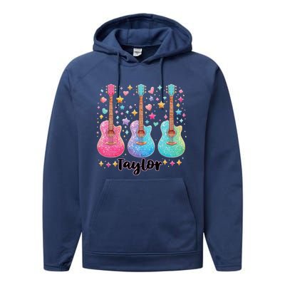 Girl Retro Taylor First Name Personalized Groovy 80S Pink Performance Fleece Hoodie